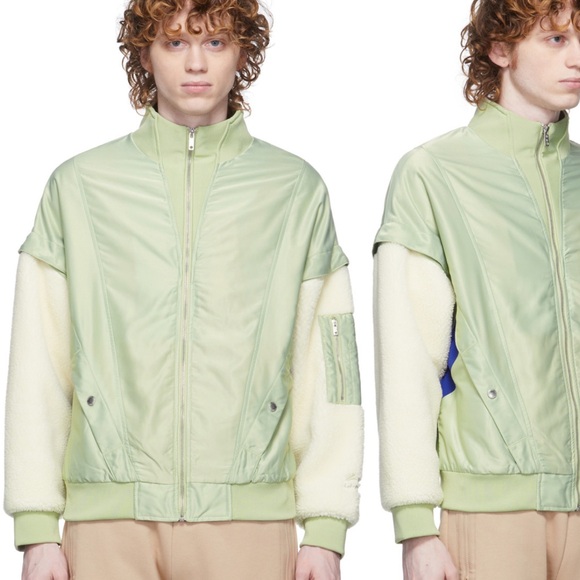 NWT Li-Ning Green Contrast Sleeve Bomber Jacket Medium - Picture 2 of 8